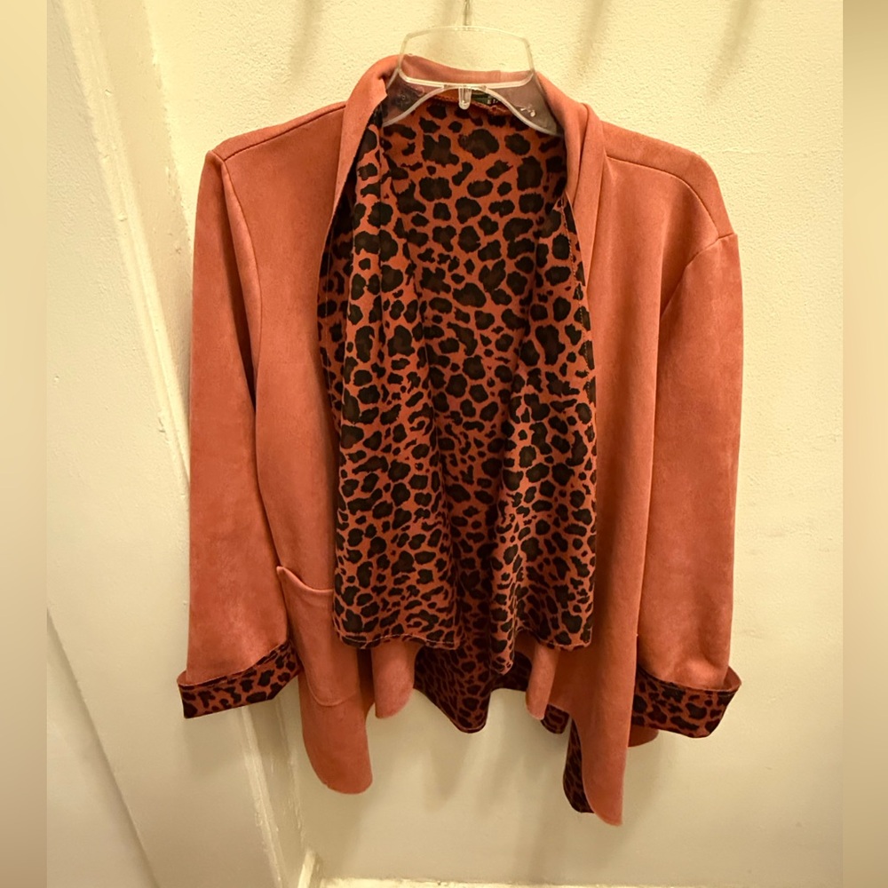 Faux Suede Pink Leopard Print Women's Jacket